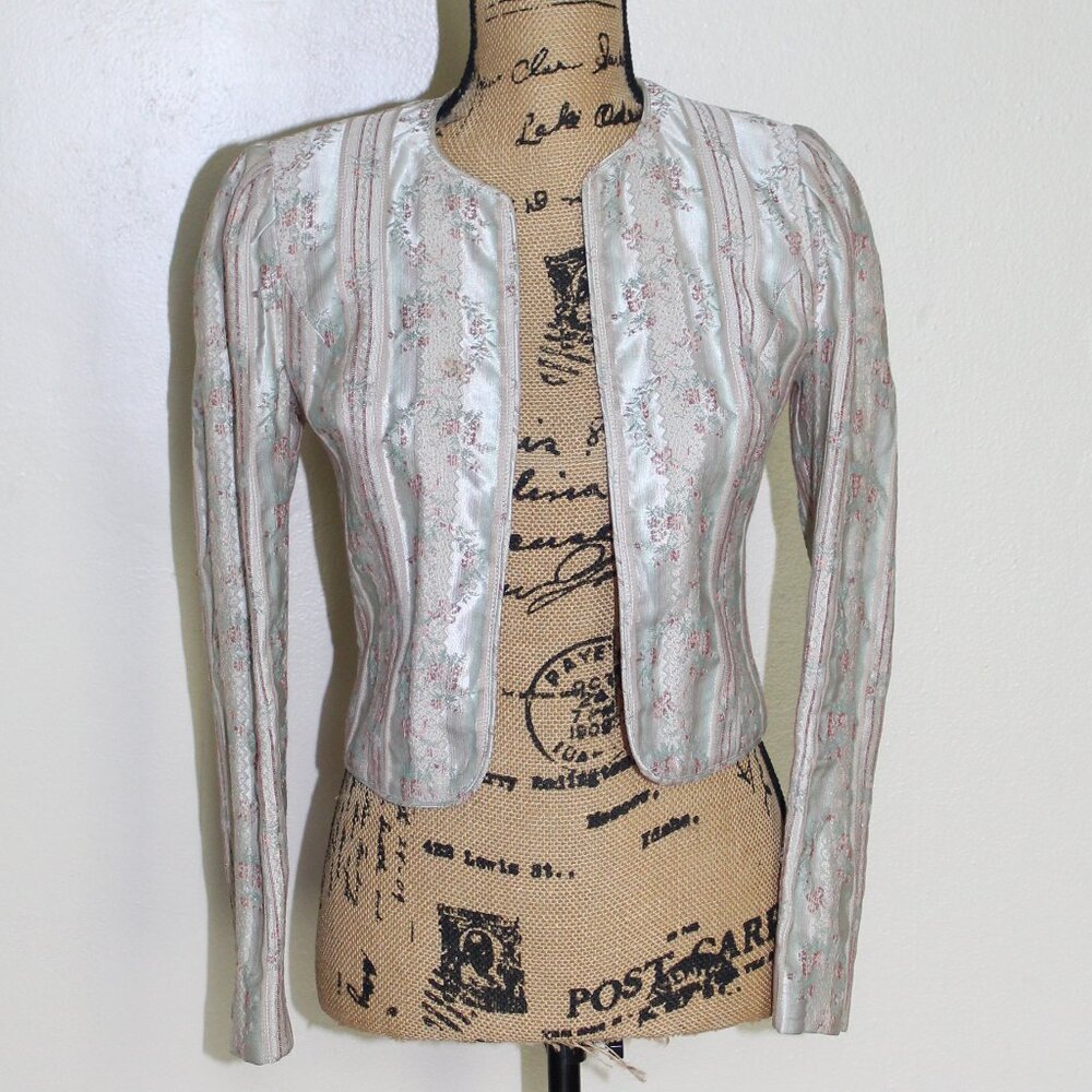 Vtg MJ Concepts in Sportswear Victorian Open Cropped Brocade Jacket Women's XS/S